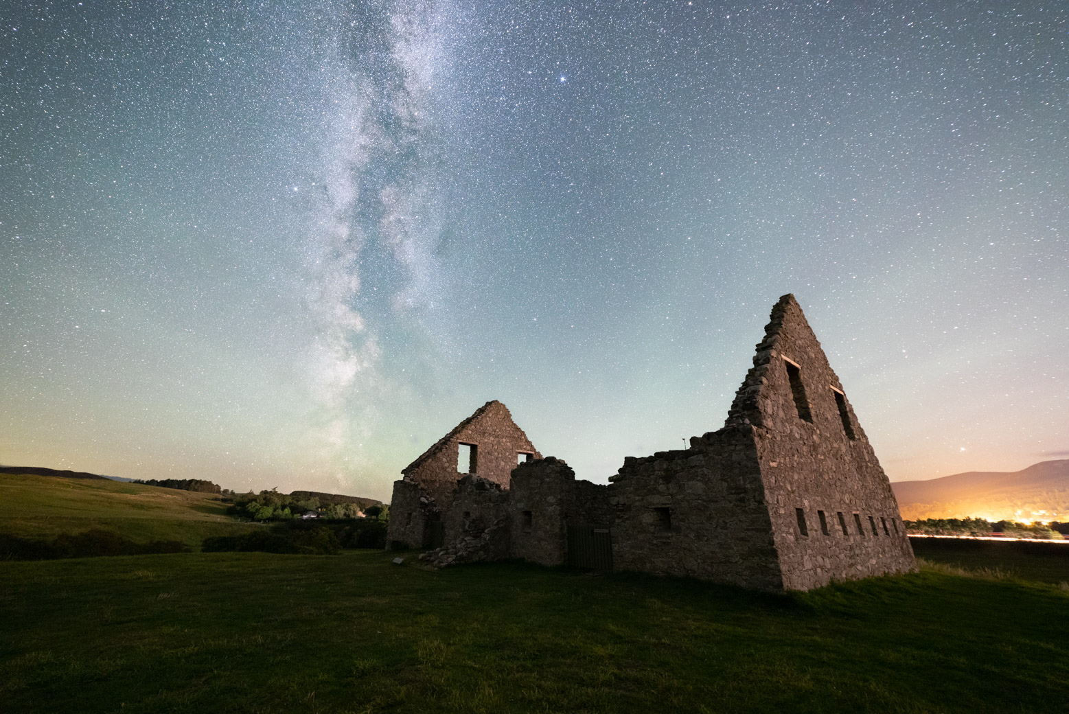 A wide angle view of the ruined stables at Ruthven Barracks, with the Milky Way in the background, August 2022. One of the many photos from that night.